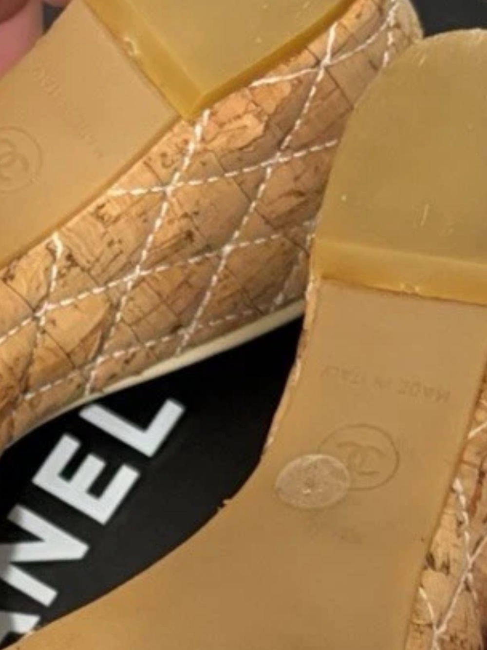Chanel Cream Patent Slide Wedge Sandals, Size 38 - Picture 7 of 8